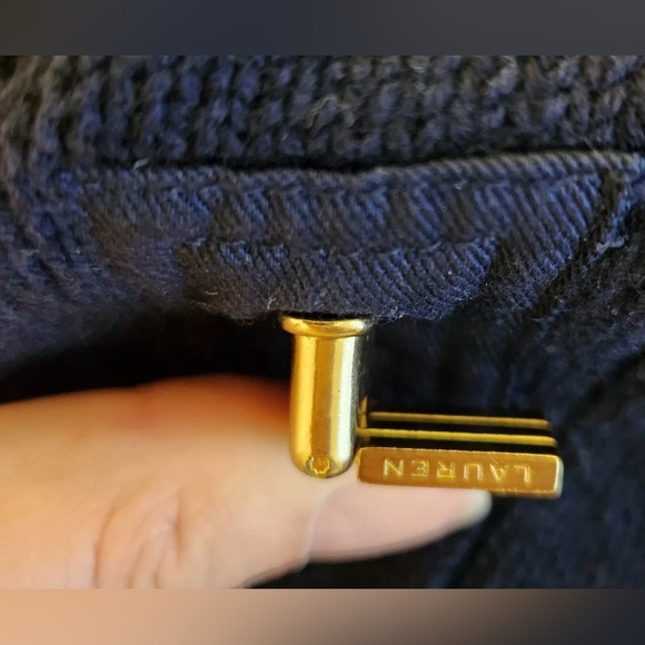 LRL Ralph Lauren Navy 100% Cotton Gold Buckle Wide Collar Pullover Sweater Sz XS - Picture 10 of 12